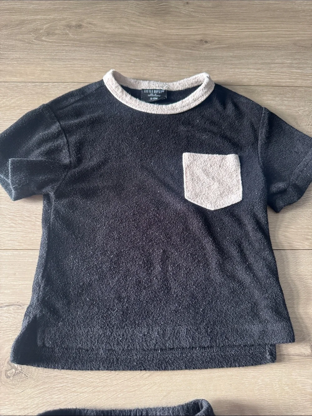 Little Bipsey Black Terry Cloth Short Set with Cream Trim